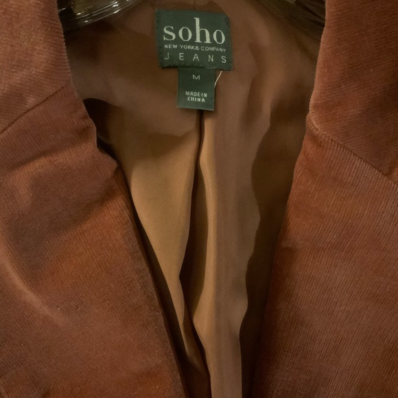 Soho - salmon color soft corduroy cropped 1 button blazer. Sz M - Picture 5 of 7